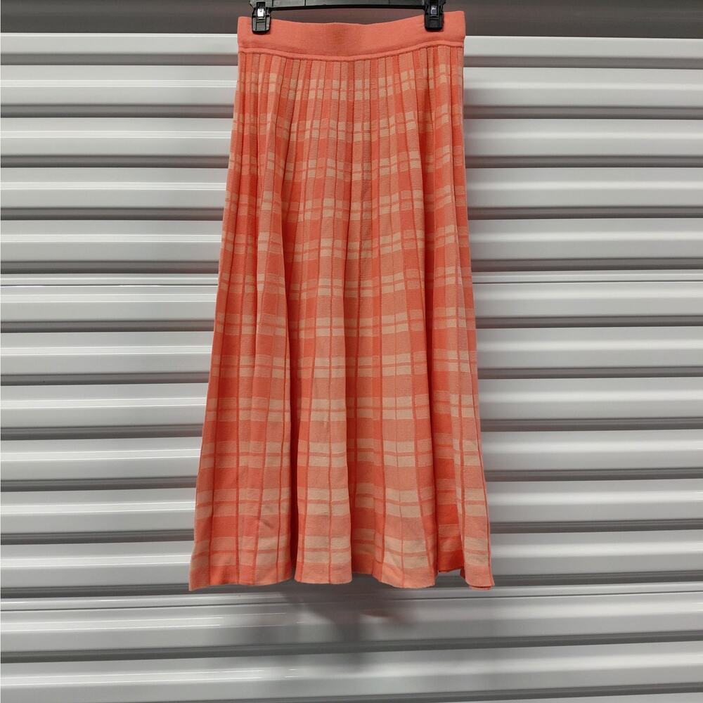 Kate Spade Women Skirt Size Small Peach Plaid Cottagecore Coquette Pleated Midi - Picture 2 of 7
